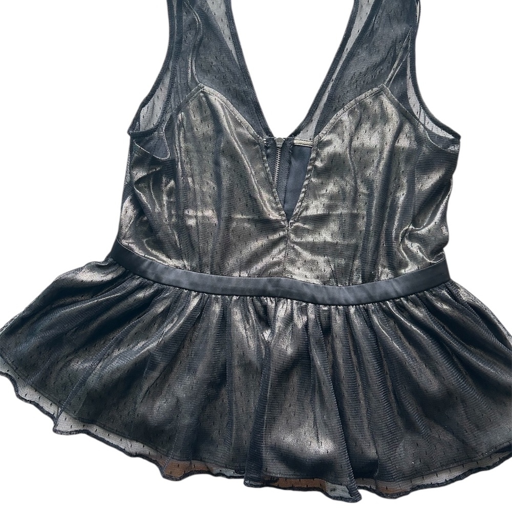 Black Mesh Sleeveless Peplum Top Zip Back Witchy Goth Sz8